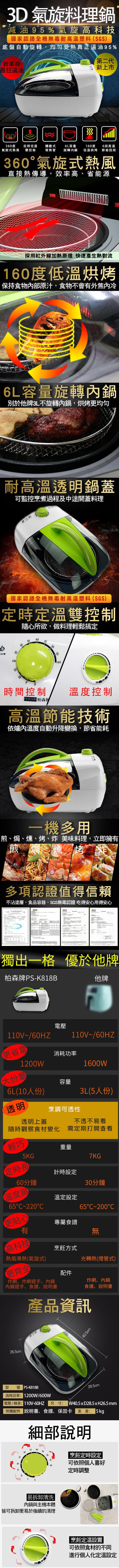柏森牌第二代氣旋式多功能料理鍋 PS-K818B(無彩盒外箱)